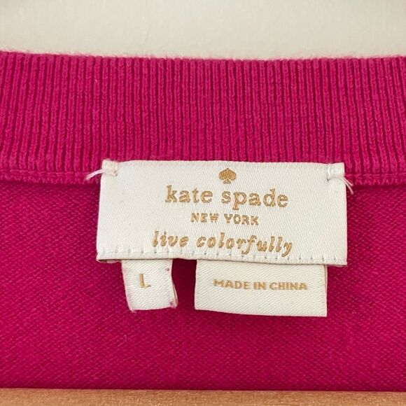 Kate Spade Somerset Pink Bow 3/4 Sleeve Cardigan, Size Large fits like a medium - Picture 6 of 11